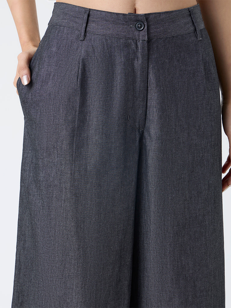 Utsa Black Solid Cotton Pants