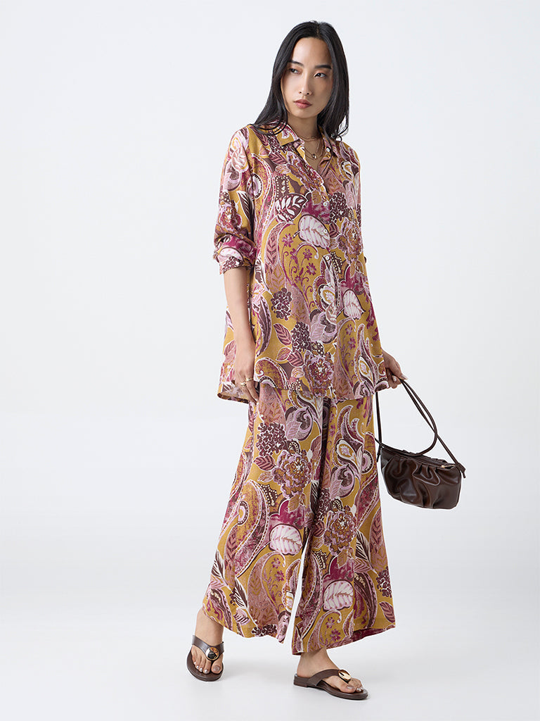 Utsa Mustard Foliage Pattern Pants