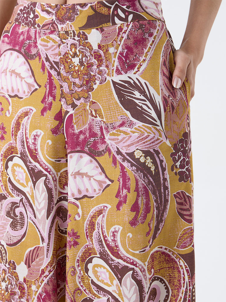 Utsa Mustard Foliage Pattern Pants