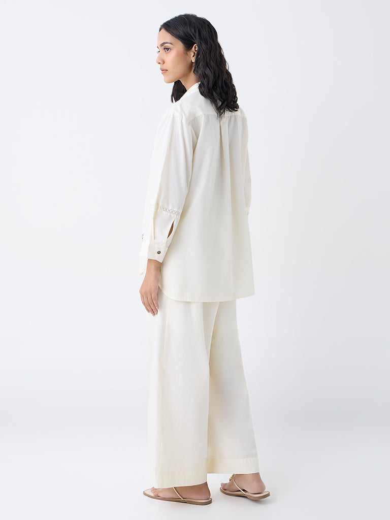 Utsa Cream Solid Cotton Ethnic Pants