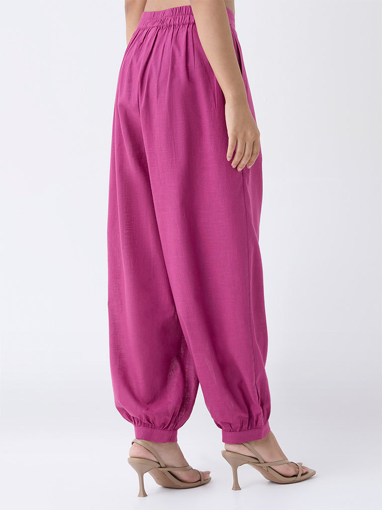 Utsa Magenta Harem-Style Cotton Pants