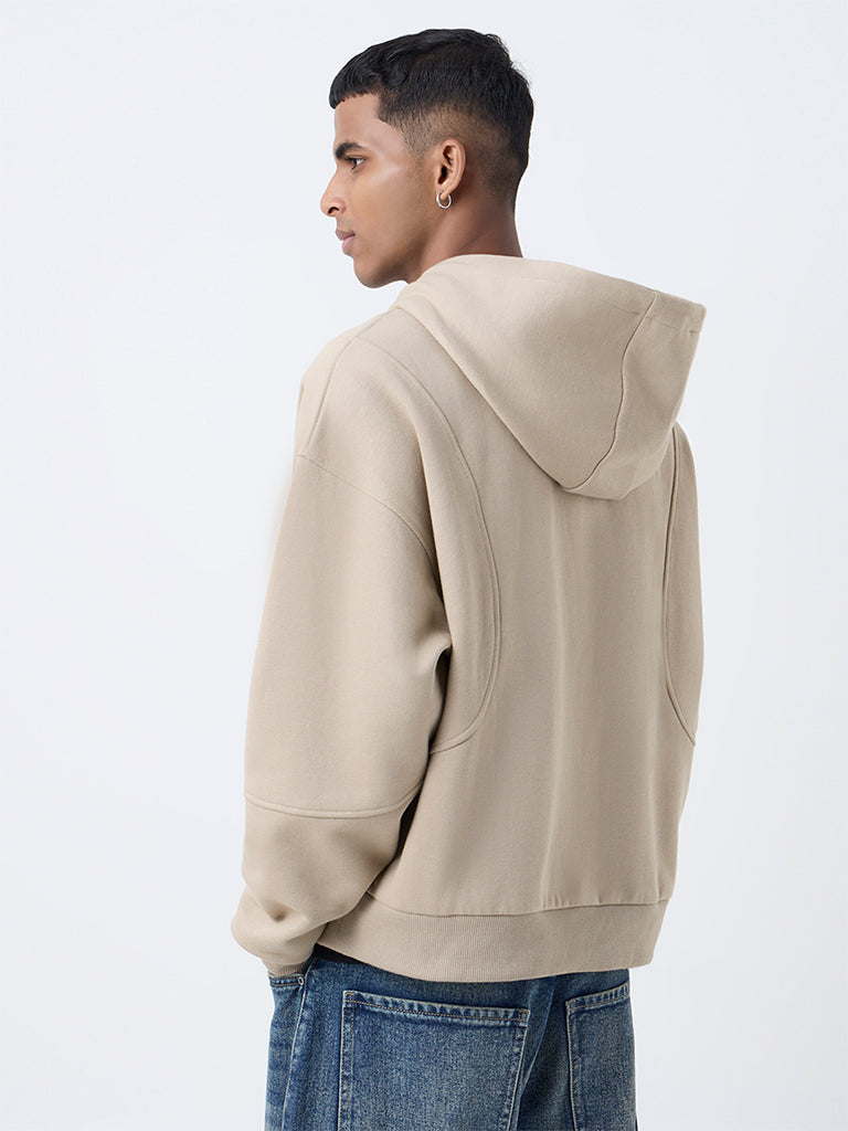 Nuon Taupe Relaxed-Fit Cotton-Blend Hoodie
