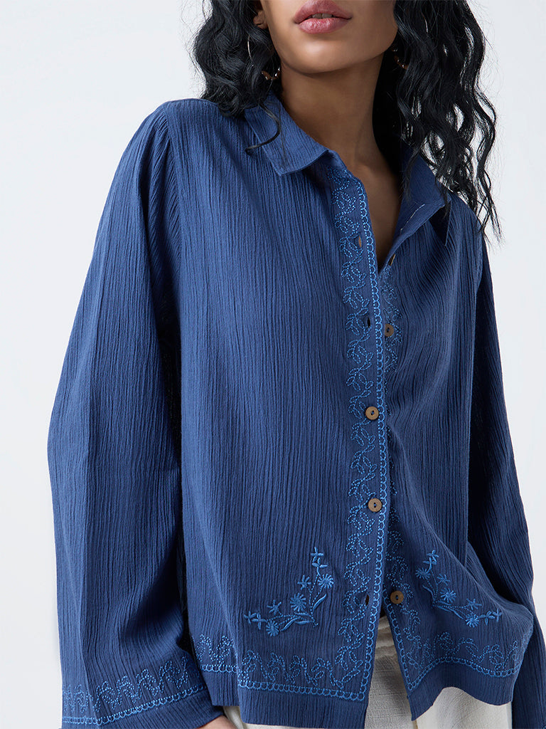 Bombay Paisley Navy Crinkle-Textured Shirt
