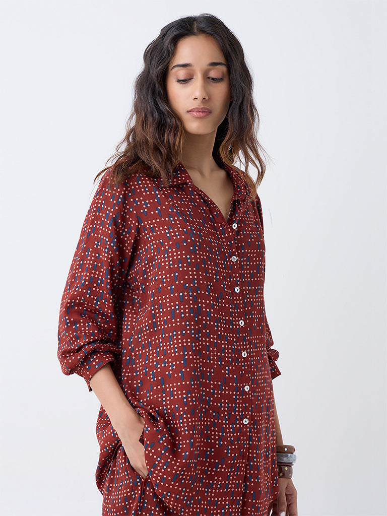 Utsa Red Geometric Printed Tunic
