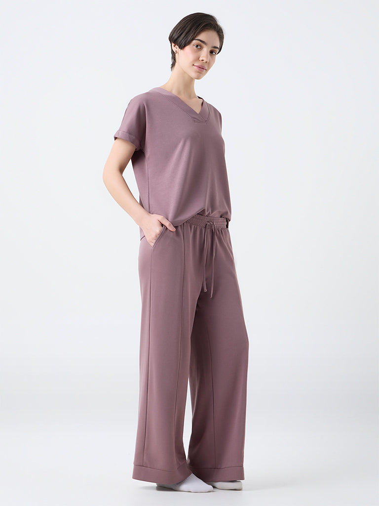 Wunderlove Mauve Solid High-Rise Pants