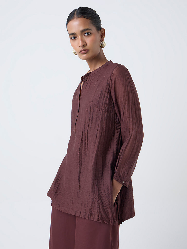 Zuba Brown Crinkle-Textured Cotton-Blend Tunic