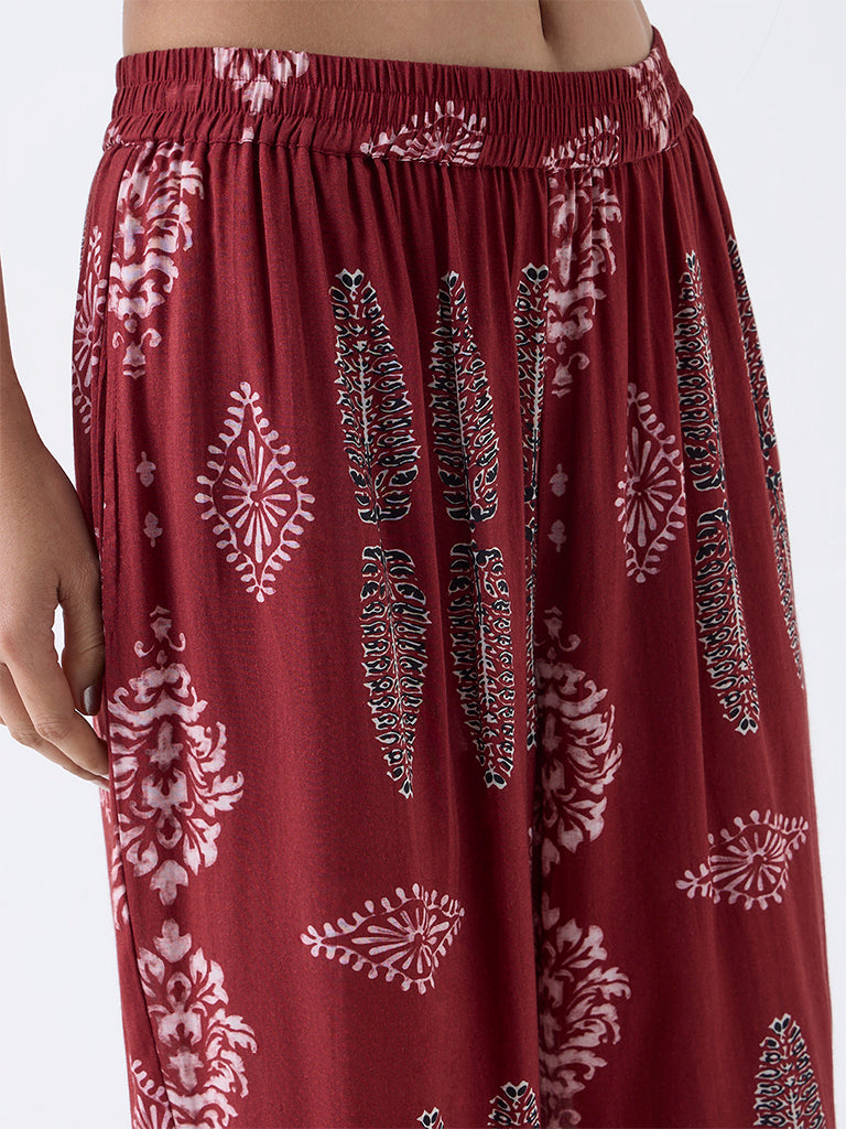 Utsa Red Printed Pants
