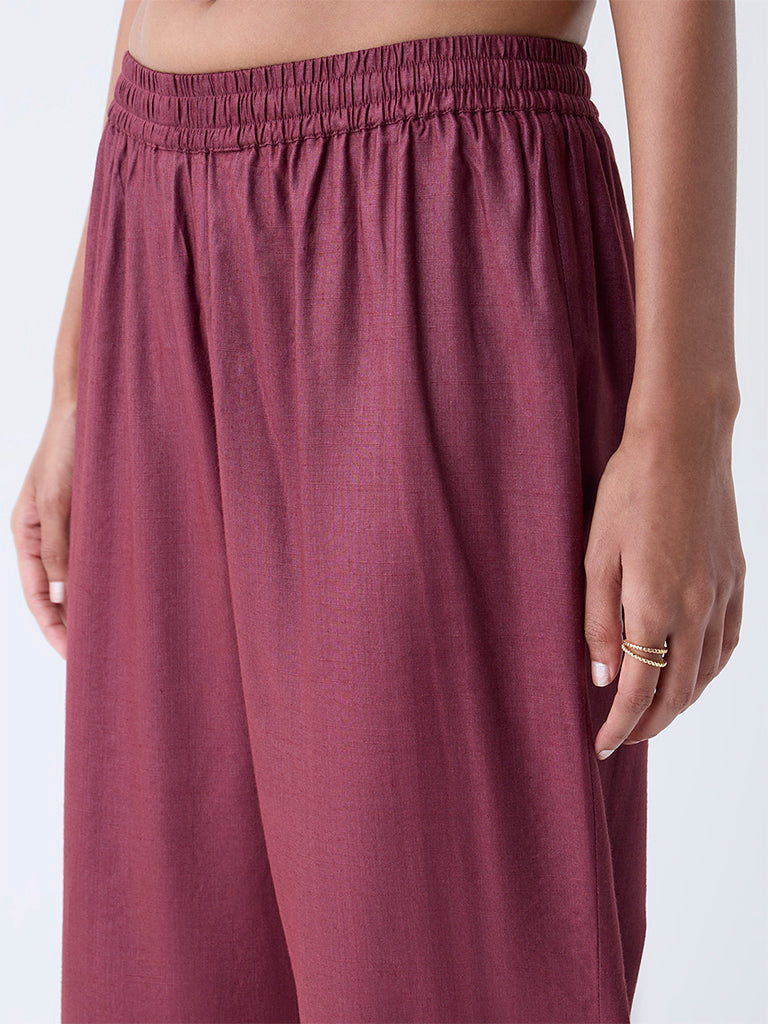 Zuba Maroon Solid Pants