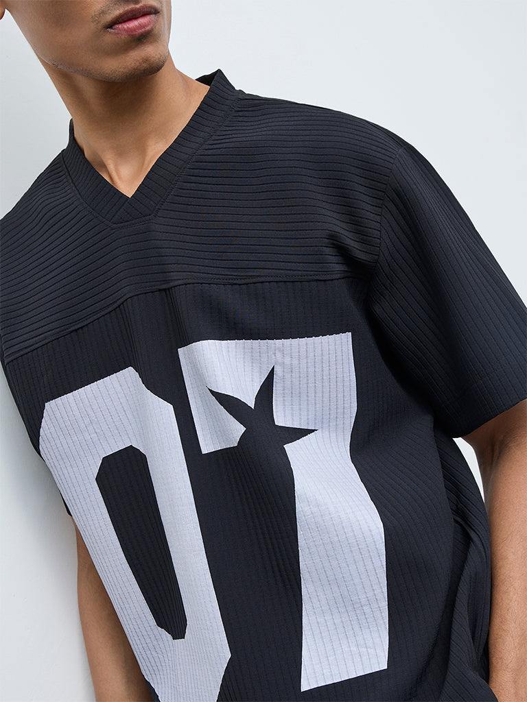 Nuon Black Numerical Printed Relaxed-Fit T-Shirt