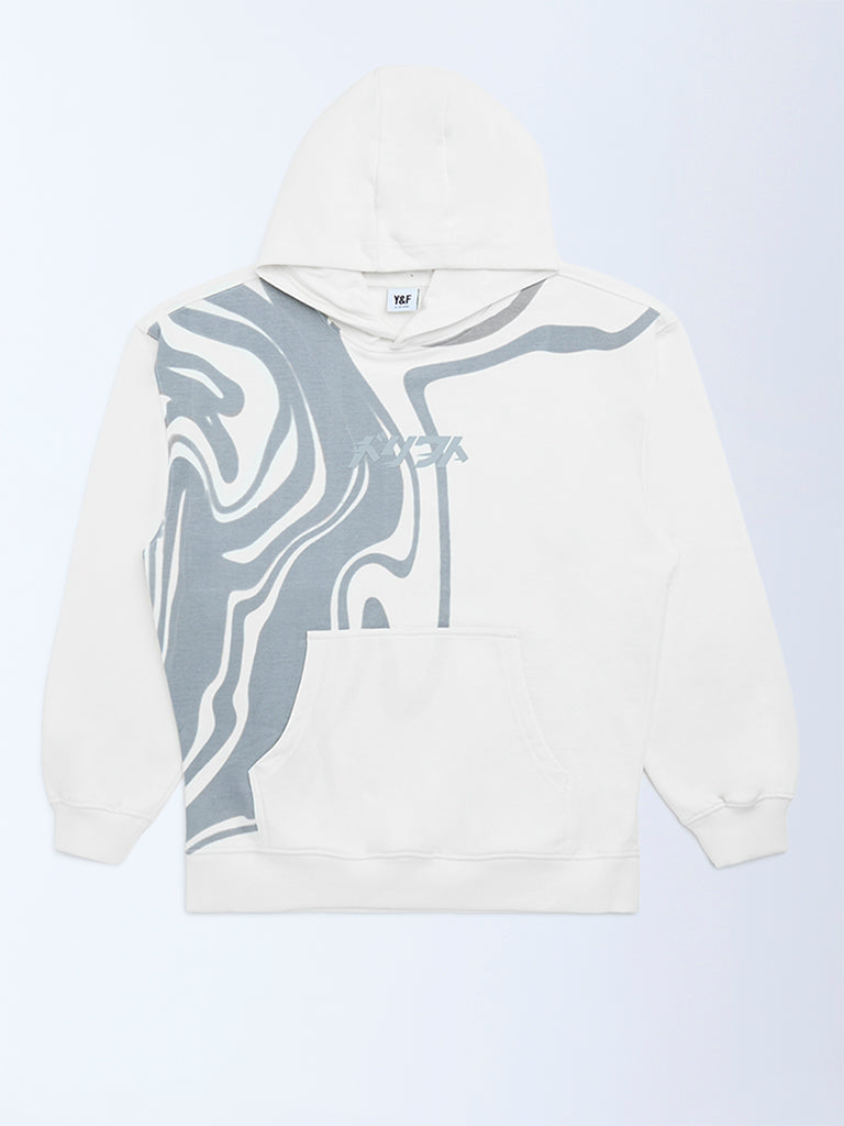 Y&F Kids Boys Off-White Printed Cotton-Blend Hoodie