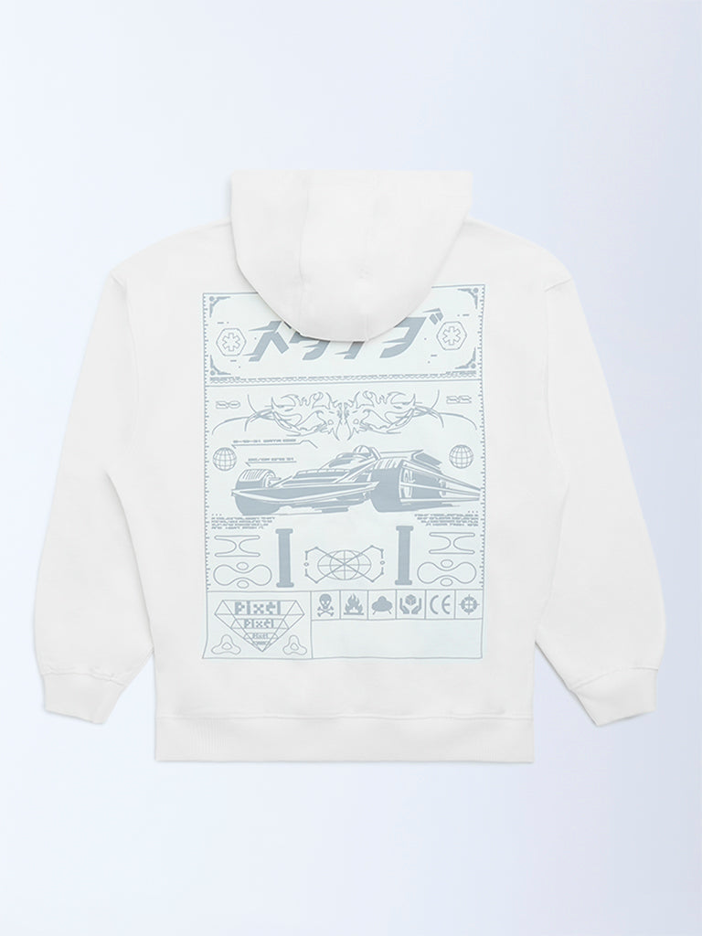 Y&F Kids Boys Off-White Printed Cotton-Blend Hoodie
