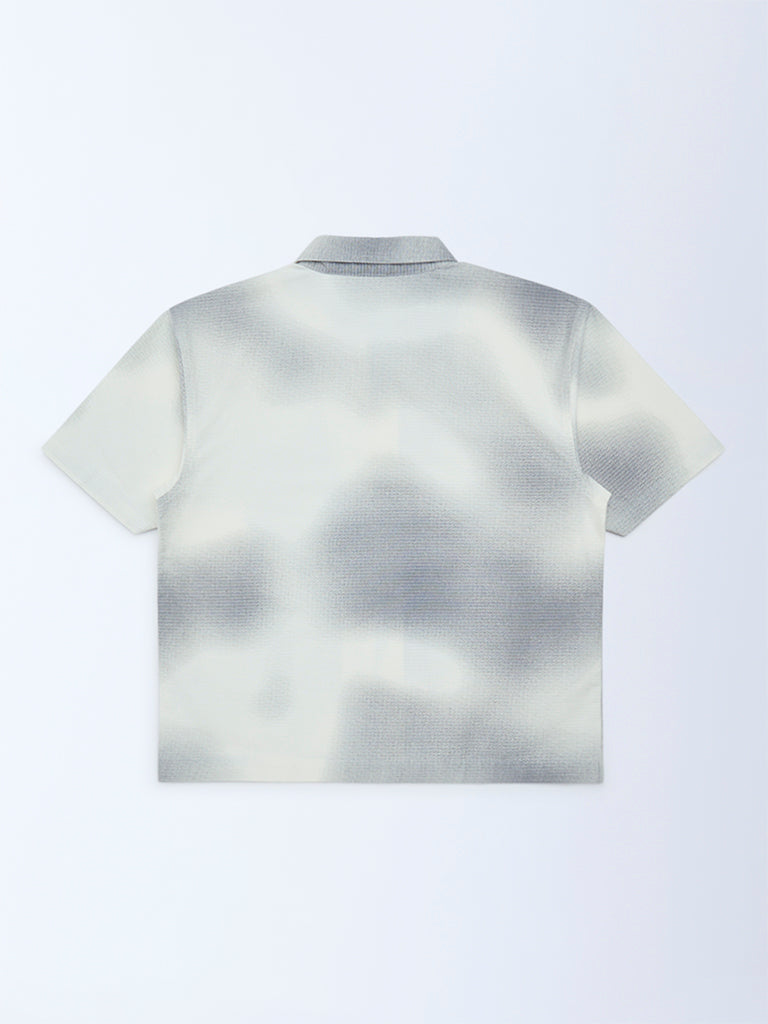 Y&F Kids Boys Grey Printed Resort-Fit Cotton Shirt