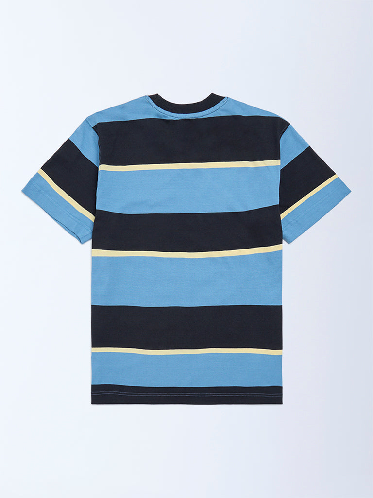 Y&F Kids Boys Blue Colour-Blocked Cotton T-Shirt