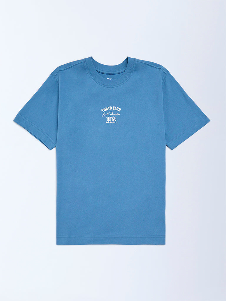 Y&F Kids Boys Blue Printed Cotton T-Shirt