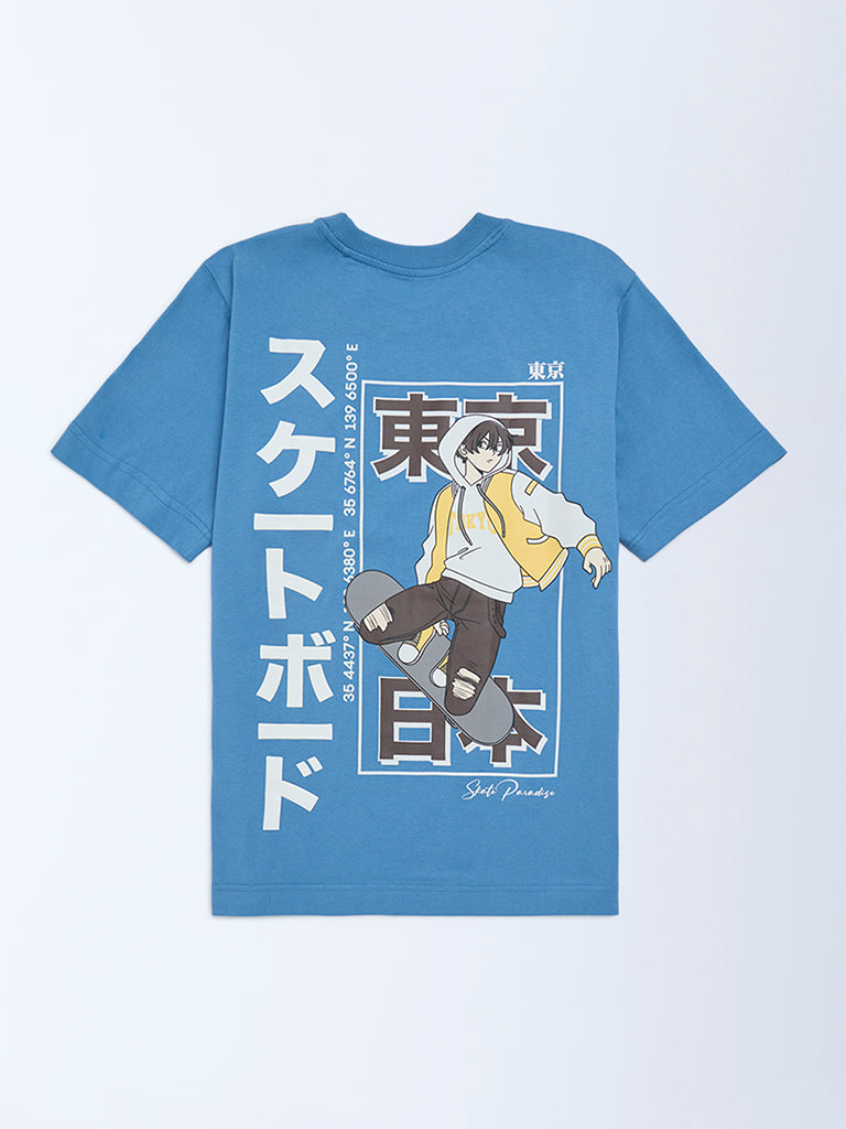 Y&F Kids Boys Blue Printed Cotton T-Shirt