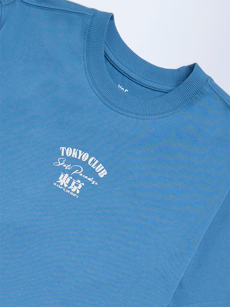 Y&F Kids Boys Blue Printed Cotton T-Shirt