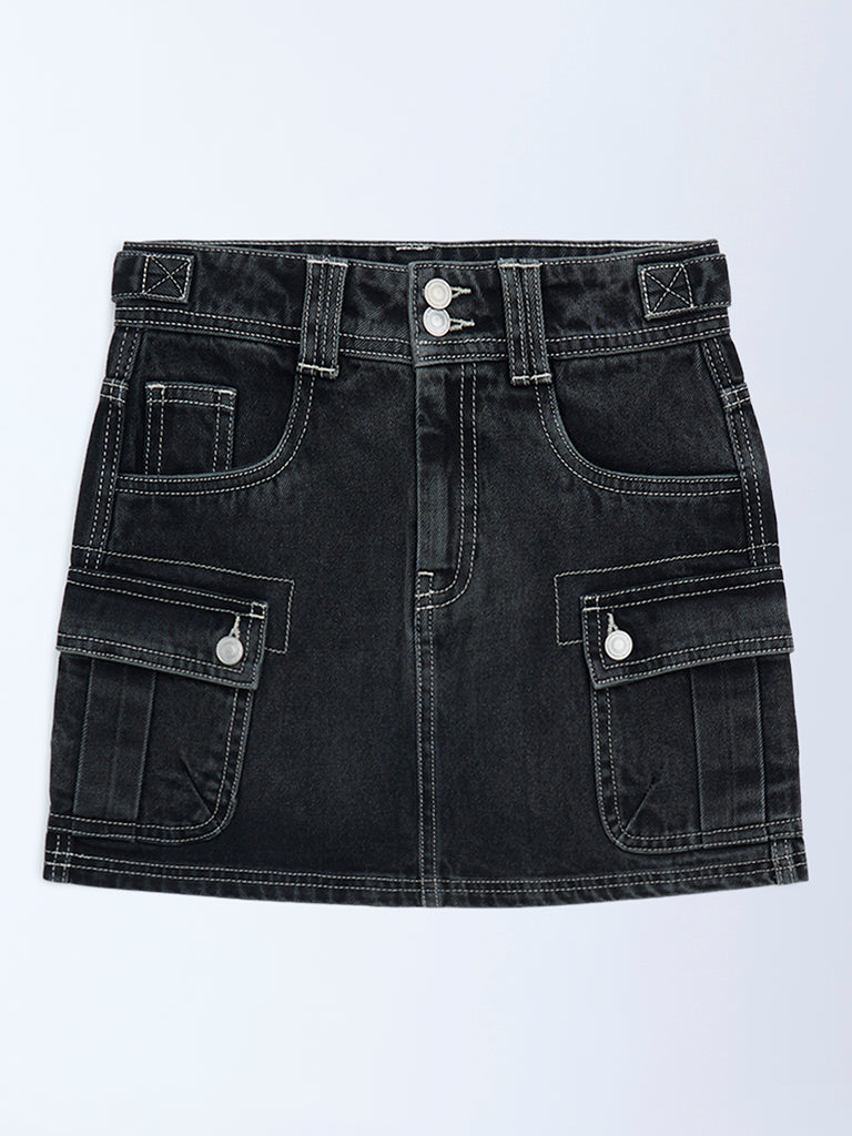 Y&F Kids Girls Charcoal High-Rise Denim Skirt