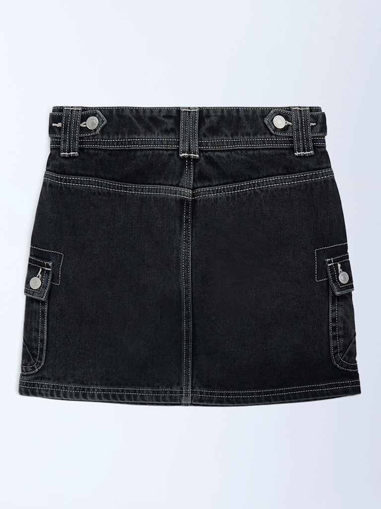 Y&F Kids Girls Charcoal High-Rise Denim Skirt