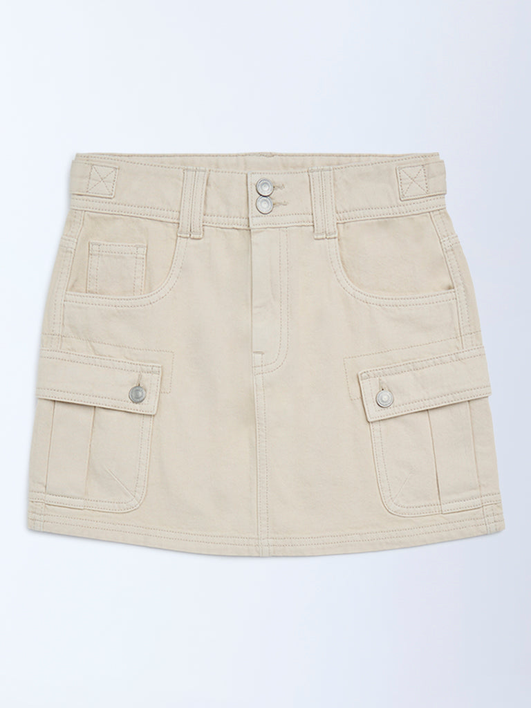 Y&F Kids Girls Beige High-Rise Denim Skirt