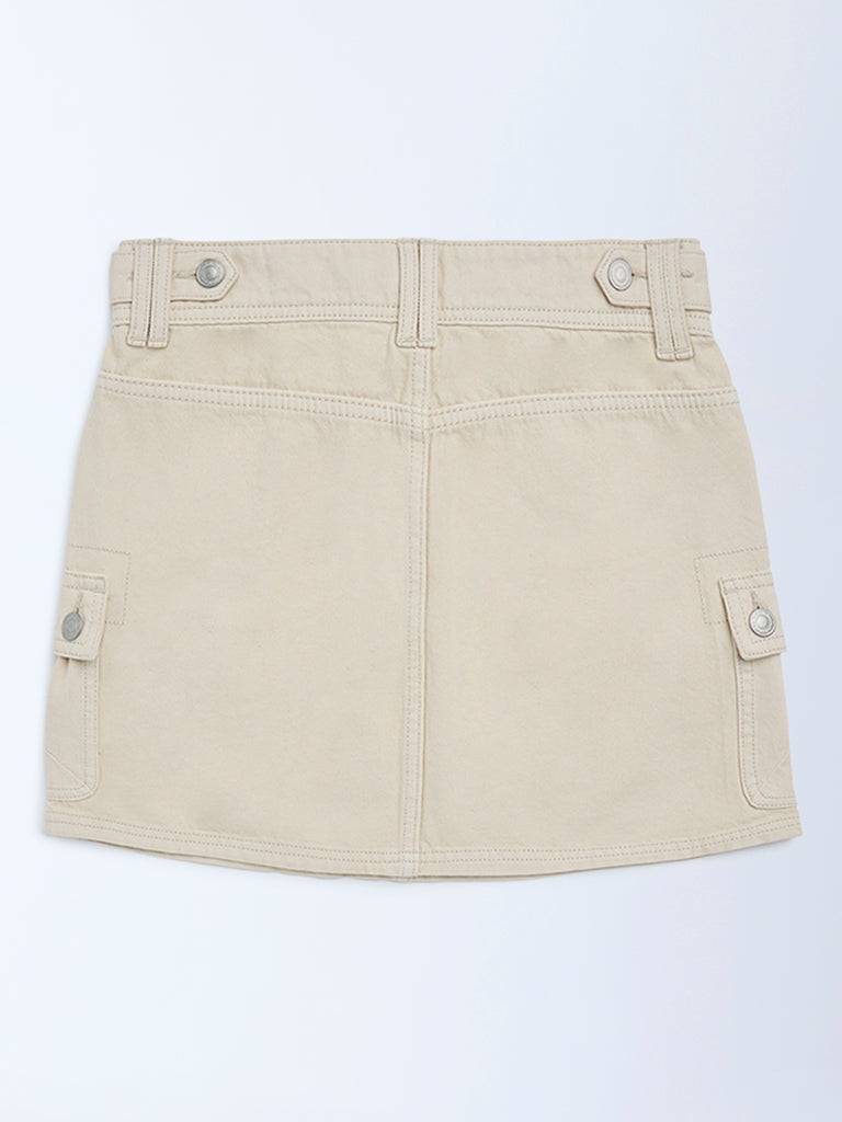 Y&F Kids Girls Beige High-Rise Denim Skirt