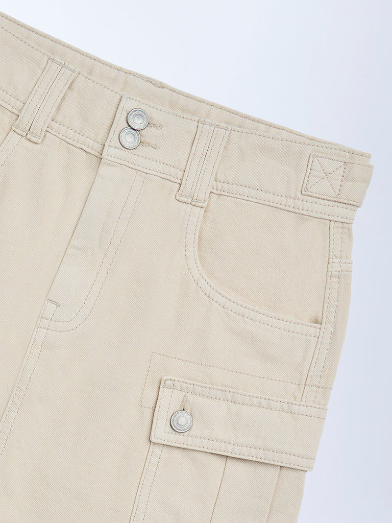 Y&F Kids Girls Beige High-Rise Denim Skirt