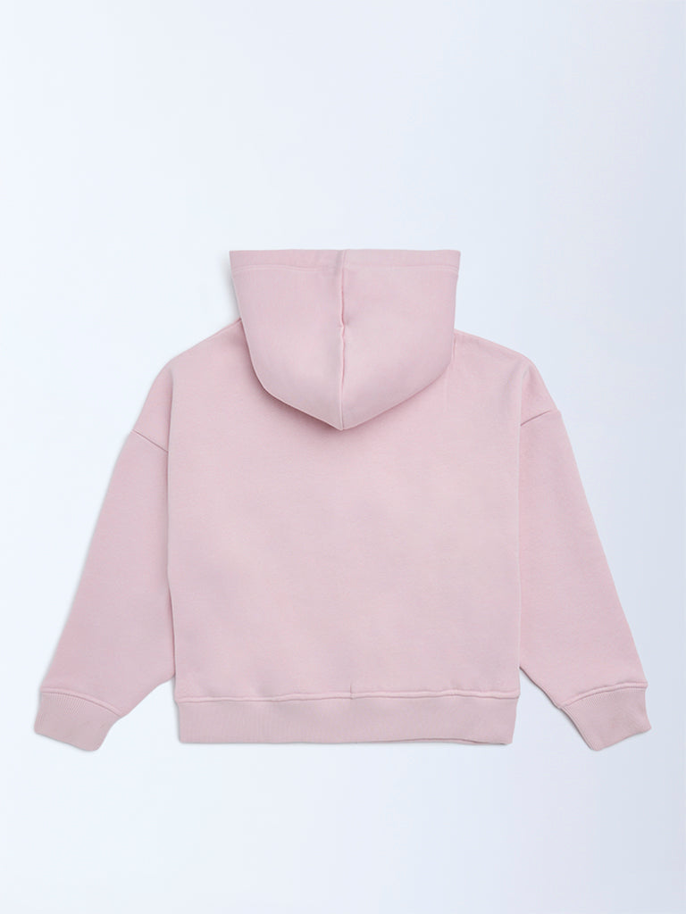 Y&F Kids Girls Pink Text Design Cotton-Blend Hoodie