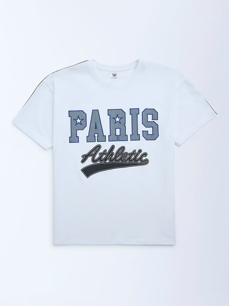 Y&F Kids Girls  White Text Design Cotton T-Shirt
