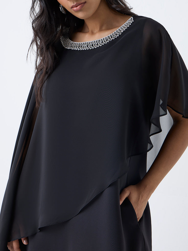Gia Black Mesh Overlay A-Line Dress