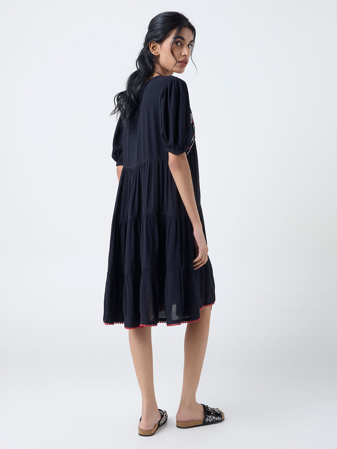Bombay Paisley Black Embroidered Empire A-Line Dress