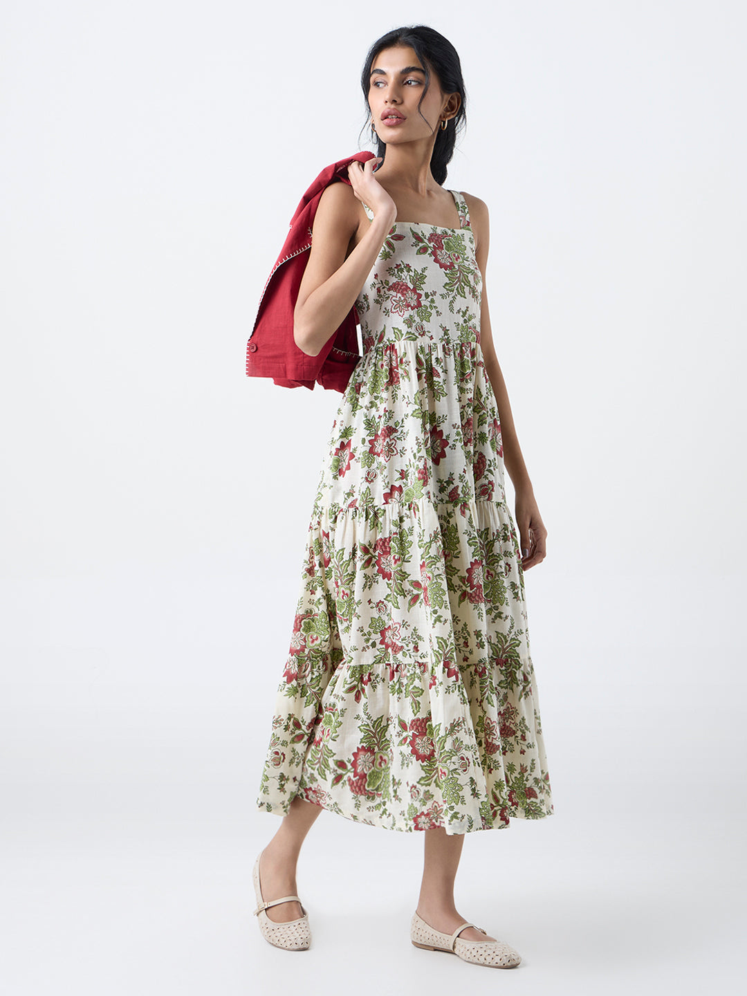 Bombay Paisley Cream Cotton Tiered Dress with Jacket