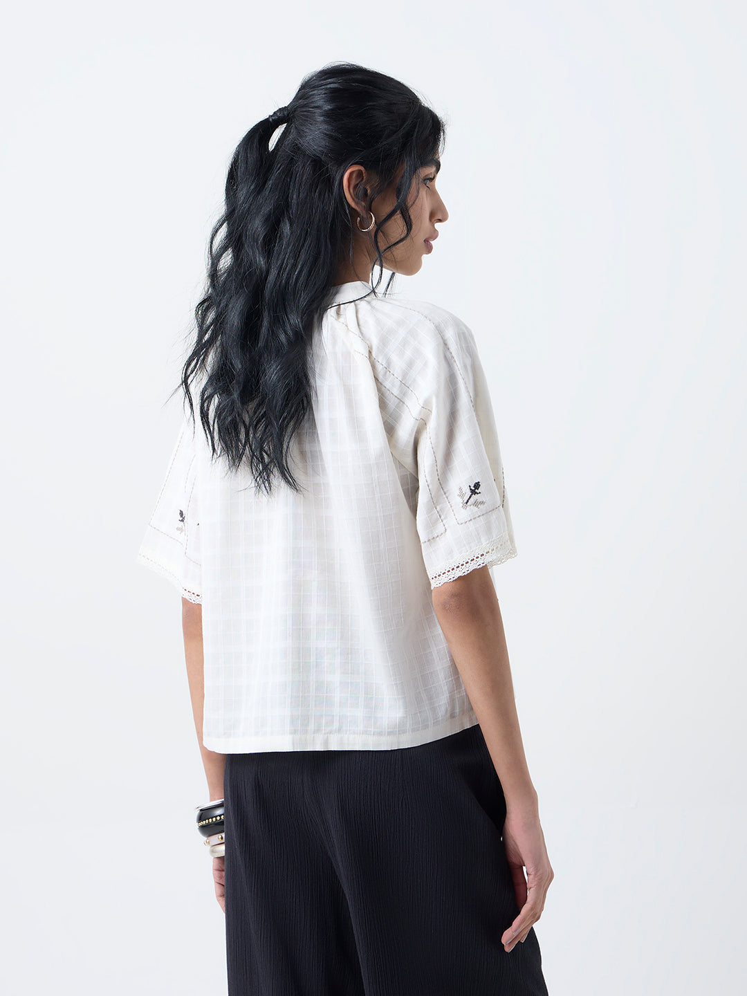 Bombay Paisley Off-White Floral Embroidered Cotton Shirt