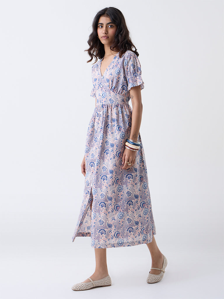 Bombay Paisley Pink Floral Cotton A-Line Dress