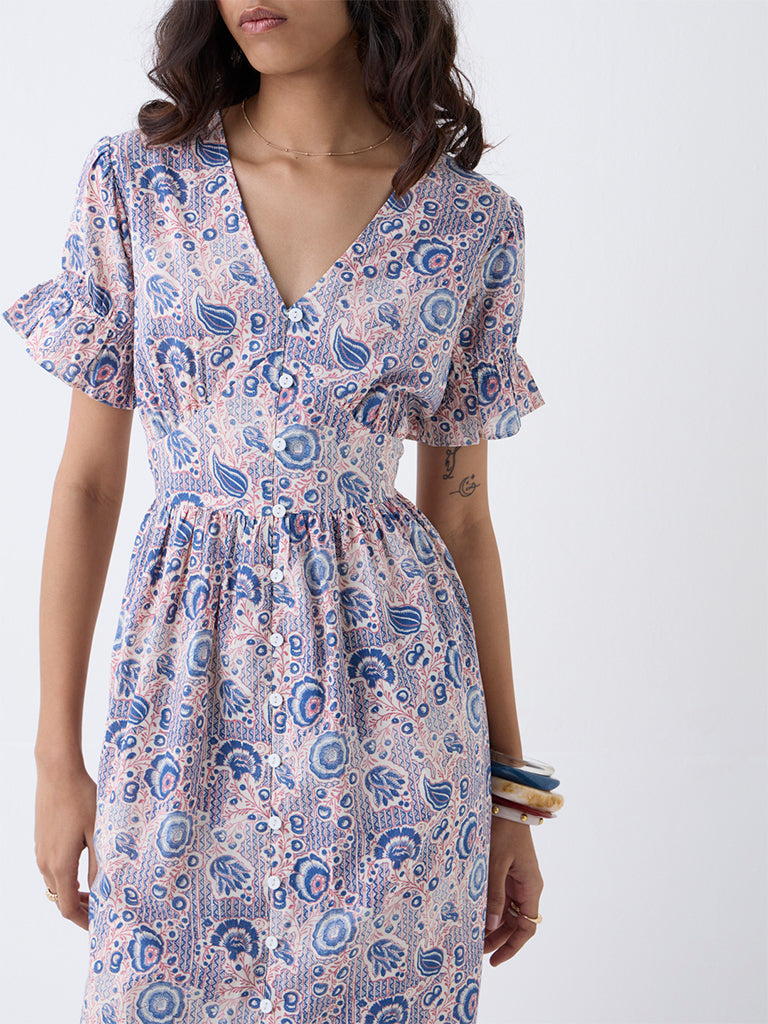 bombay paisley pink dress Buy Bombay Paisley Pink Floral Embroidered Cotton Tiered Dress from Westside