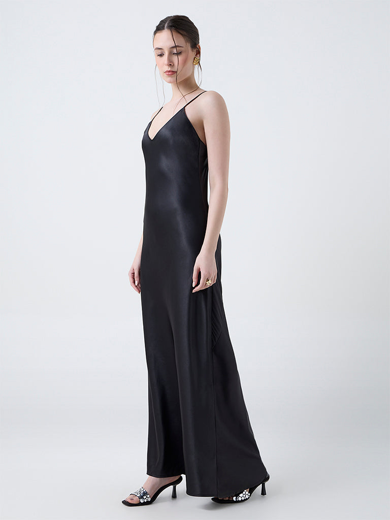 Wunderlove Black Satin Slip Dress