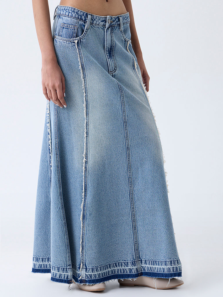 Nuon Blue Washed High-Rise Denim Skirt