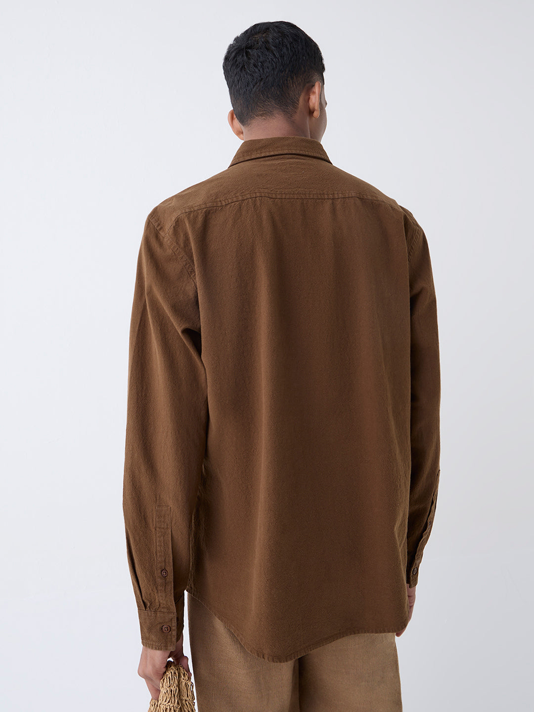 ETA Brown Solid Relaxed-Fit Cotton Shirt