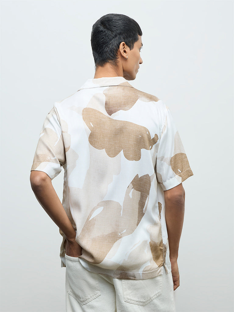 Nuon Brown Abstract Printed Relaxed-Fit Shirt