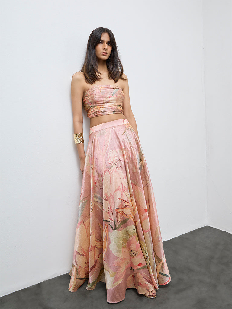 Vark Light Pink Floral Pattern Tube Top