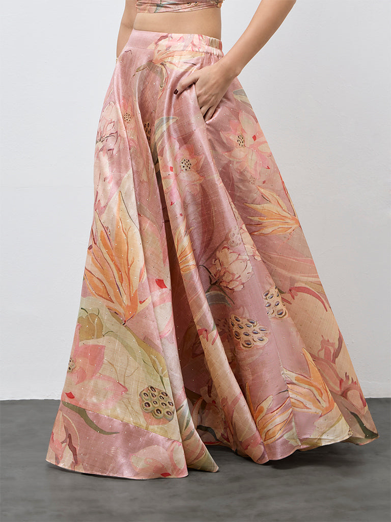 Vark Light Pink Floral Pattern Skirt