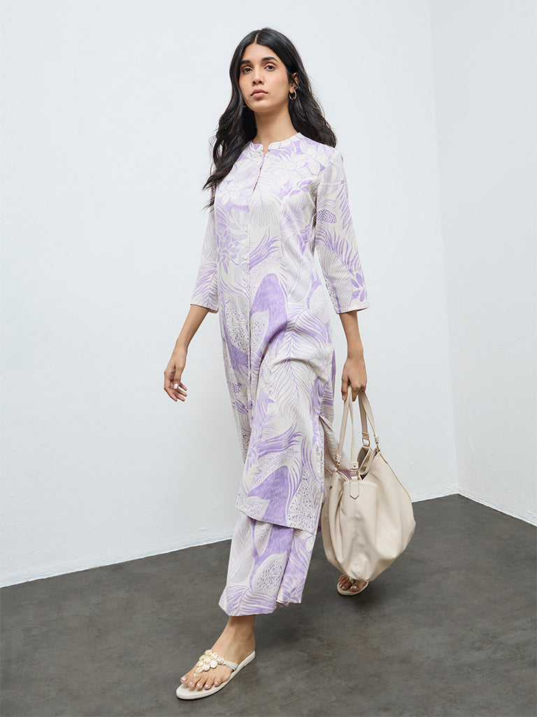 Utsa Lilac Floral A-Line Kurta
