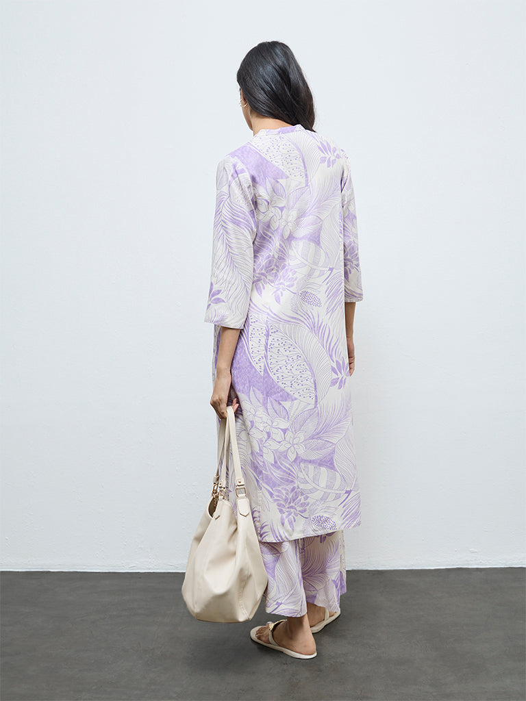 Utsa Lilac Floral A-Line Kurta