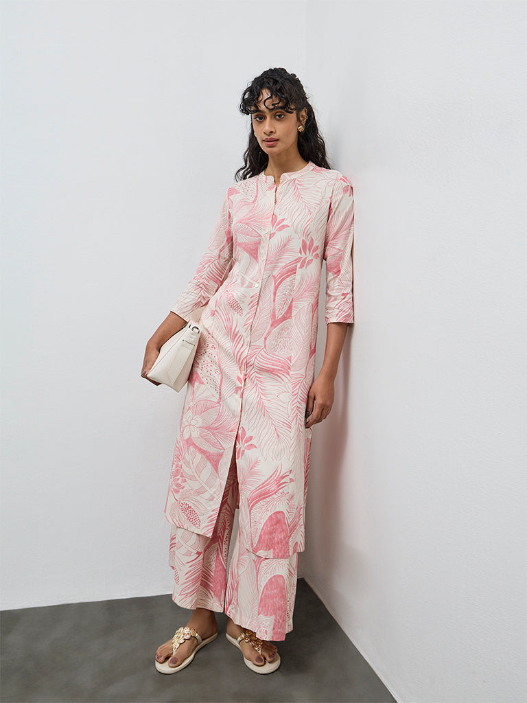 Utsa Pink Foliage Printed Palazzos