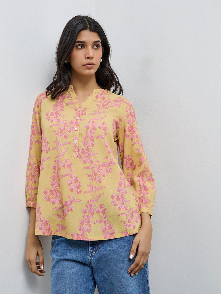Utsa Yellow Floral Printed Tunic