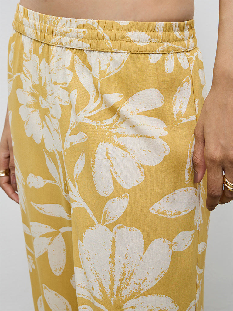 Utsa Yellow Floral Printed Palazzos