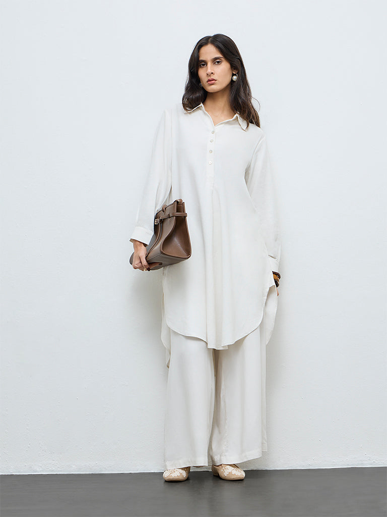 Zuba Off-White Crochet-Detail Asymmetrical Kurta
