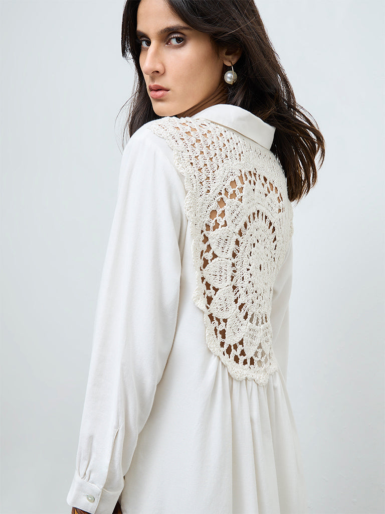 Zuba Off-White Crochet-Detail Asymmetrical Kurta