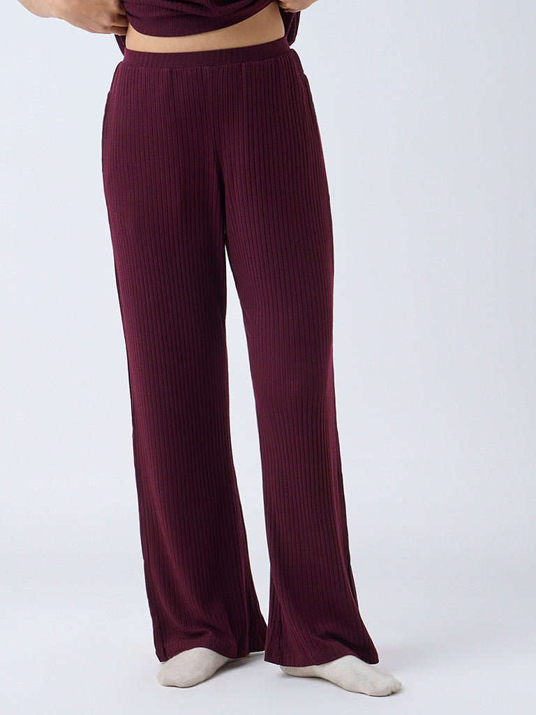 Wunderlove Plum Self-Stripe High-Rise Pants