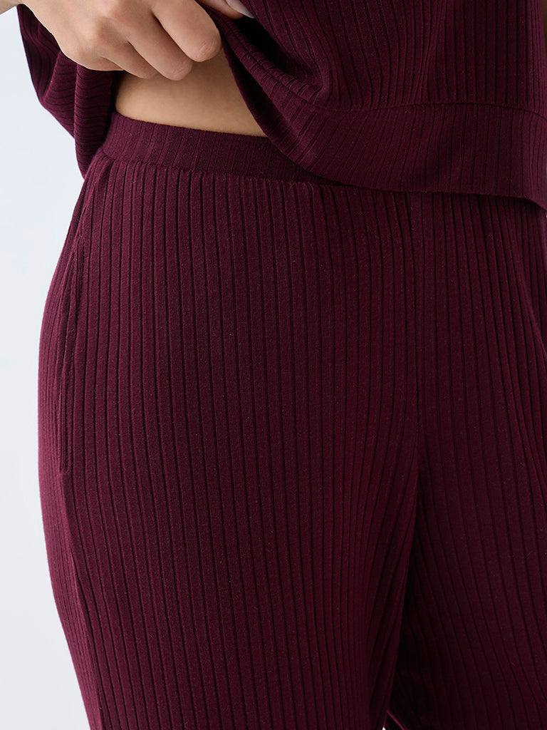 Wunderlove Plum Self-Stripe High-Rise Pants