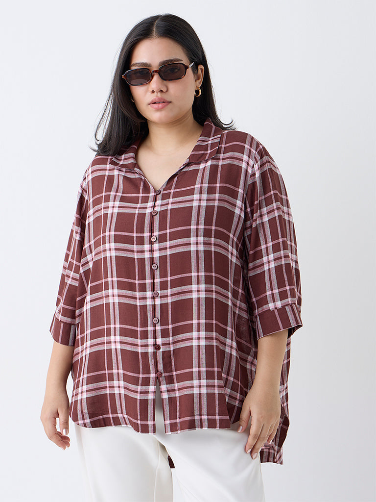 Gia Brown Checks Detailed High-Low Shirt