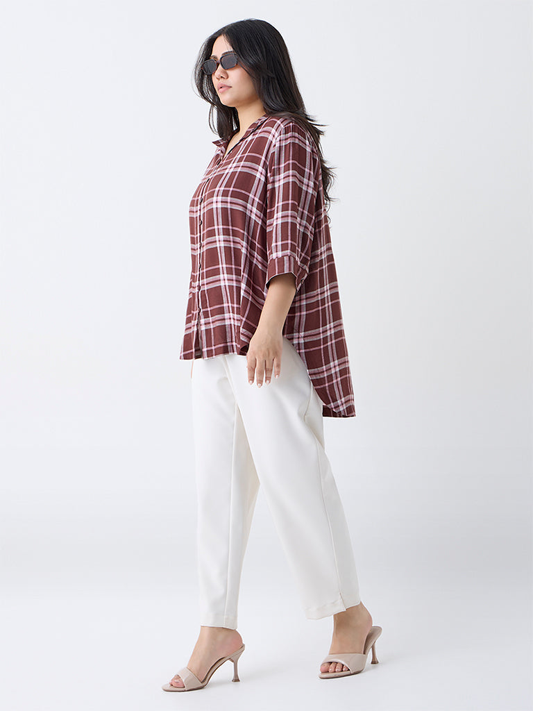 Gia Brown Checks Detailed High-Low Shirt